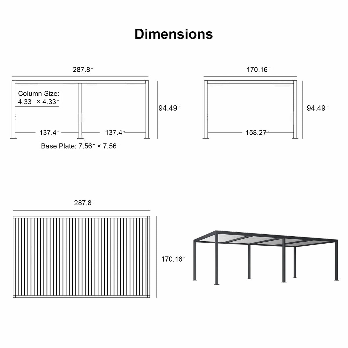 PURPLE LEAF Athena Louvered Pergola Modern Grey Pergola White Roof with Sanori Patio Couch Set Modular Sofas for Deck Backyard Garden