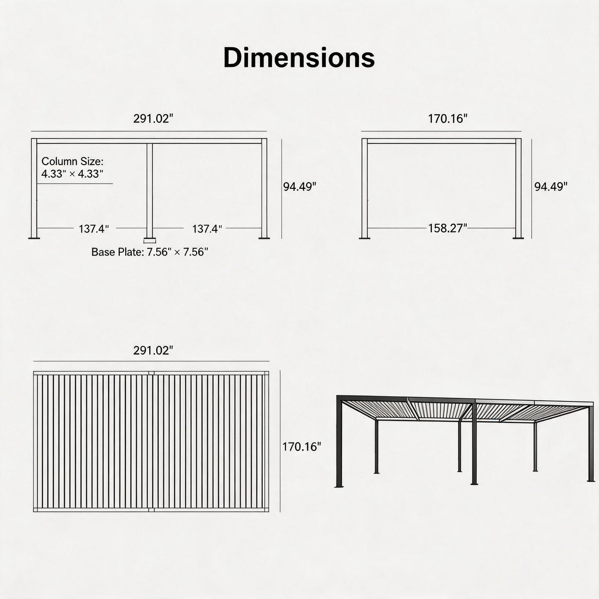 PURPLE LEAF Athena Louvered Pergola Grey Outdoor Aluminum Pergola with Strip Lights Adjustable Gazebo for Patio Deck Garden