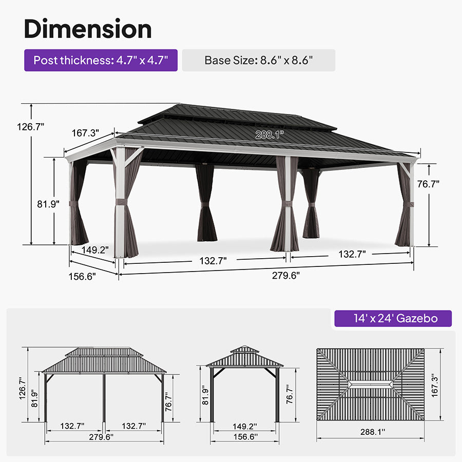 PURPLE LEAF White Gazebo for Modern Patio Double Galvanized Steel Roof Awning and Upgrade Curtain with Lights-clear