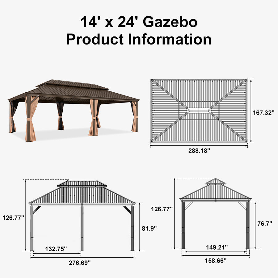 PURPLE LEAF Outdoor Hardtop Gazebo for Garden Bronze Double Roof Aluminum Frame Pavilion with Reinforcement Support Rod