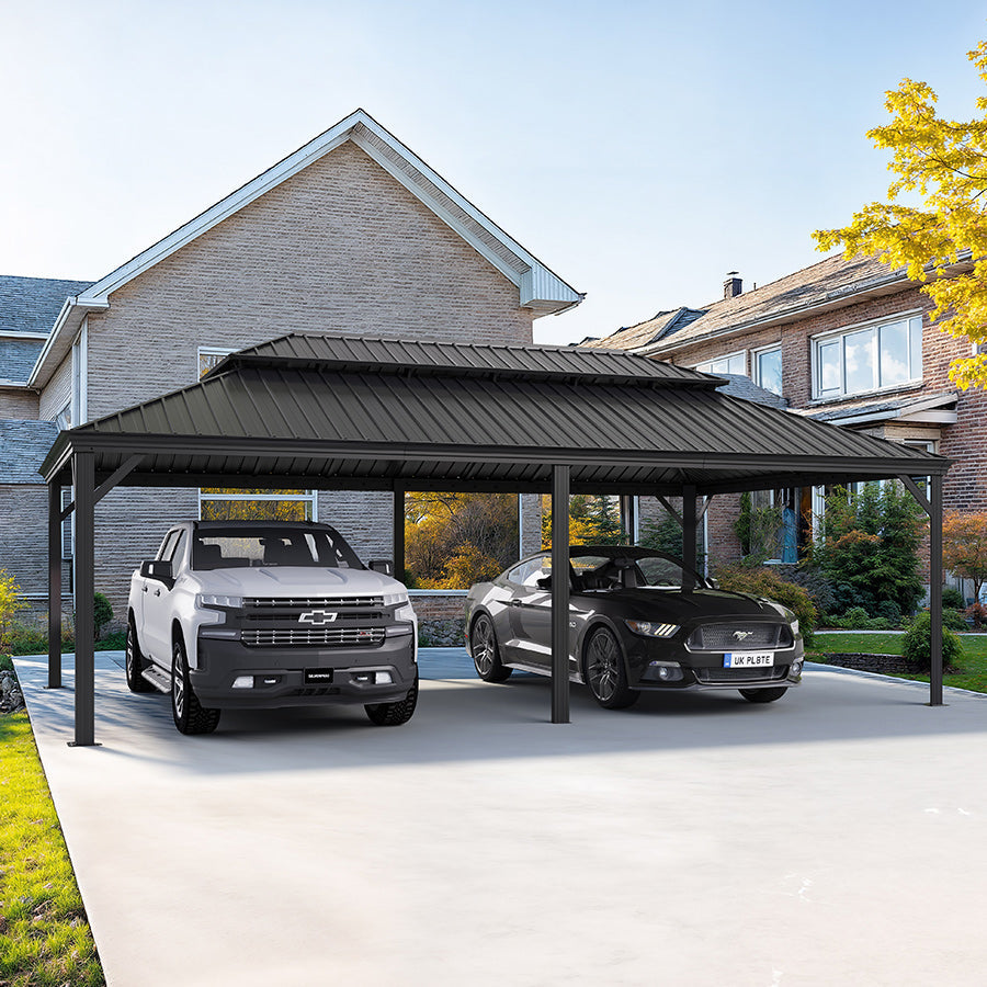 PURPLE LEAF Outdoor Metal Carport with Grey Steel Roof and Aluminum Frame Protective Shelter