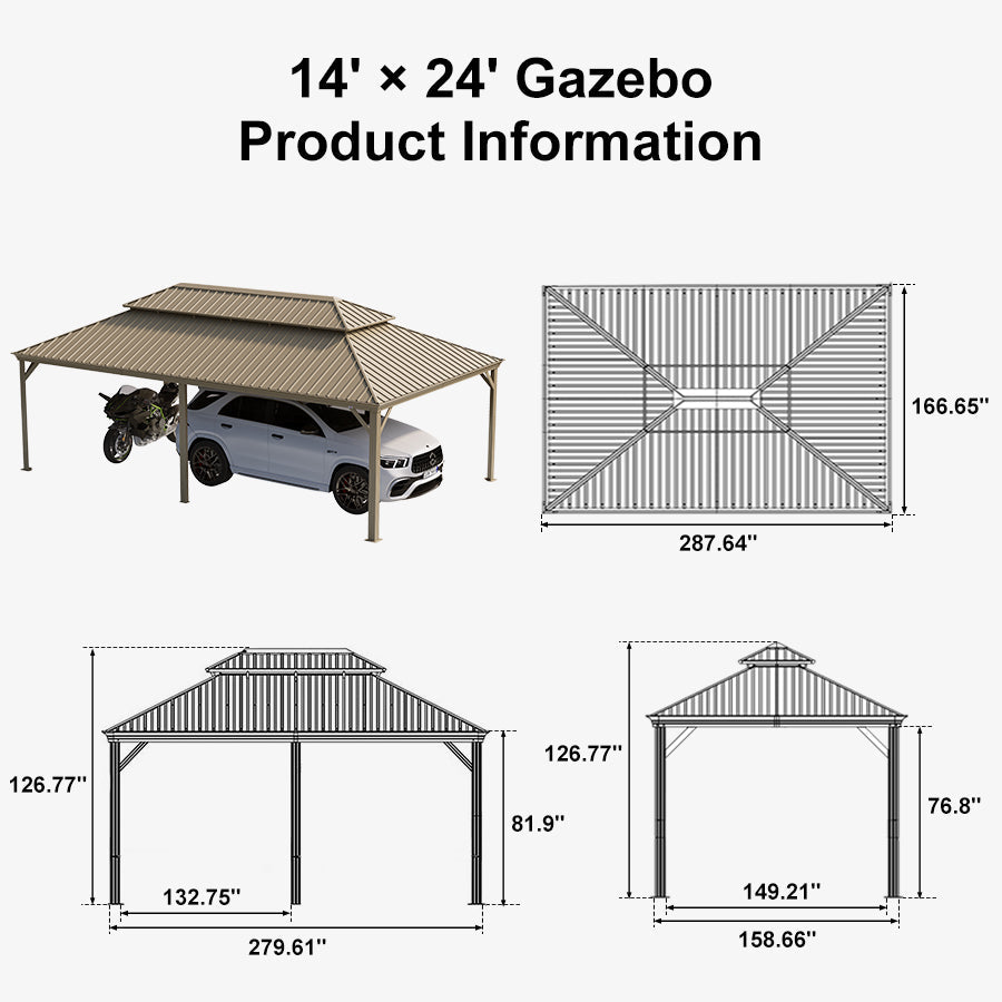 PURPLE LEAF Outdoor Carport Gazebo Champagne Steel Roof Aluminum Frame Shelter for Parking