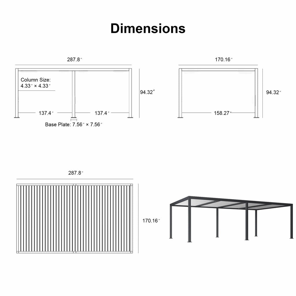 PURPLE LEAF Athena Louvered Pergola Outdoor Aluminum Pergola with Adjustable Roof for Deck Backyard Garden Hardtop Gazebo