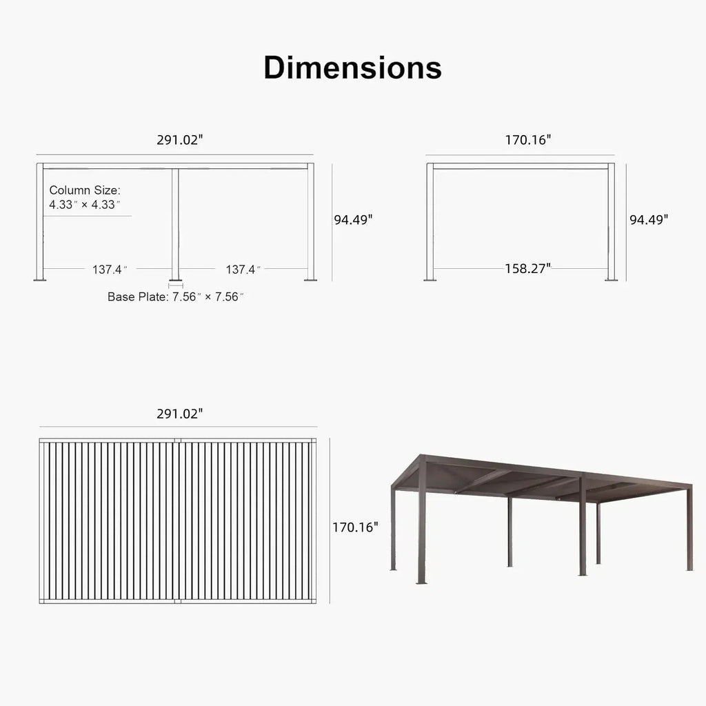 PURPLE LEAF Athena Louvered Pergola Bronze Outdoor Aluminum Pergola with Strip Lights Adjustable Gazebo for Patio Deck Garden