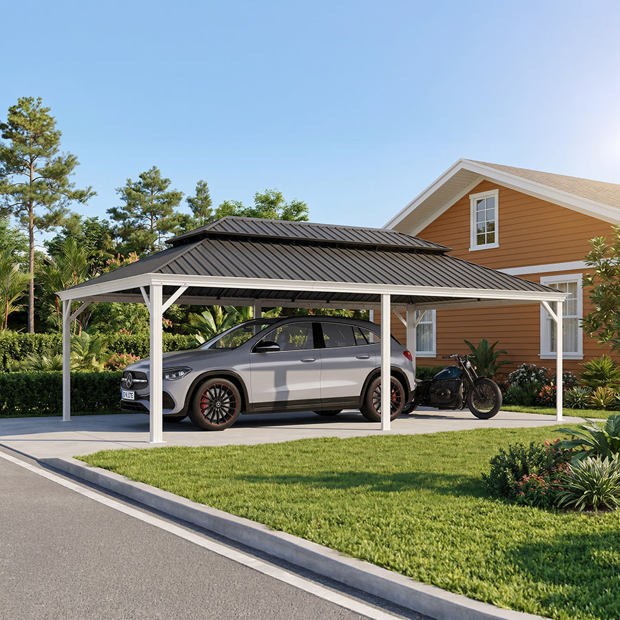 PURPLE LEAF White Metal Carport with Galvanized Steel Roof Aluminum Frame All-Weather Car Shelter