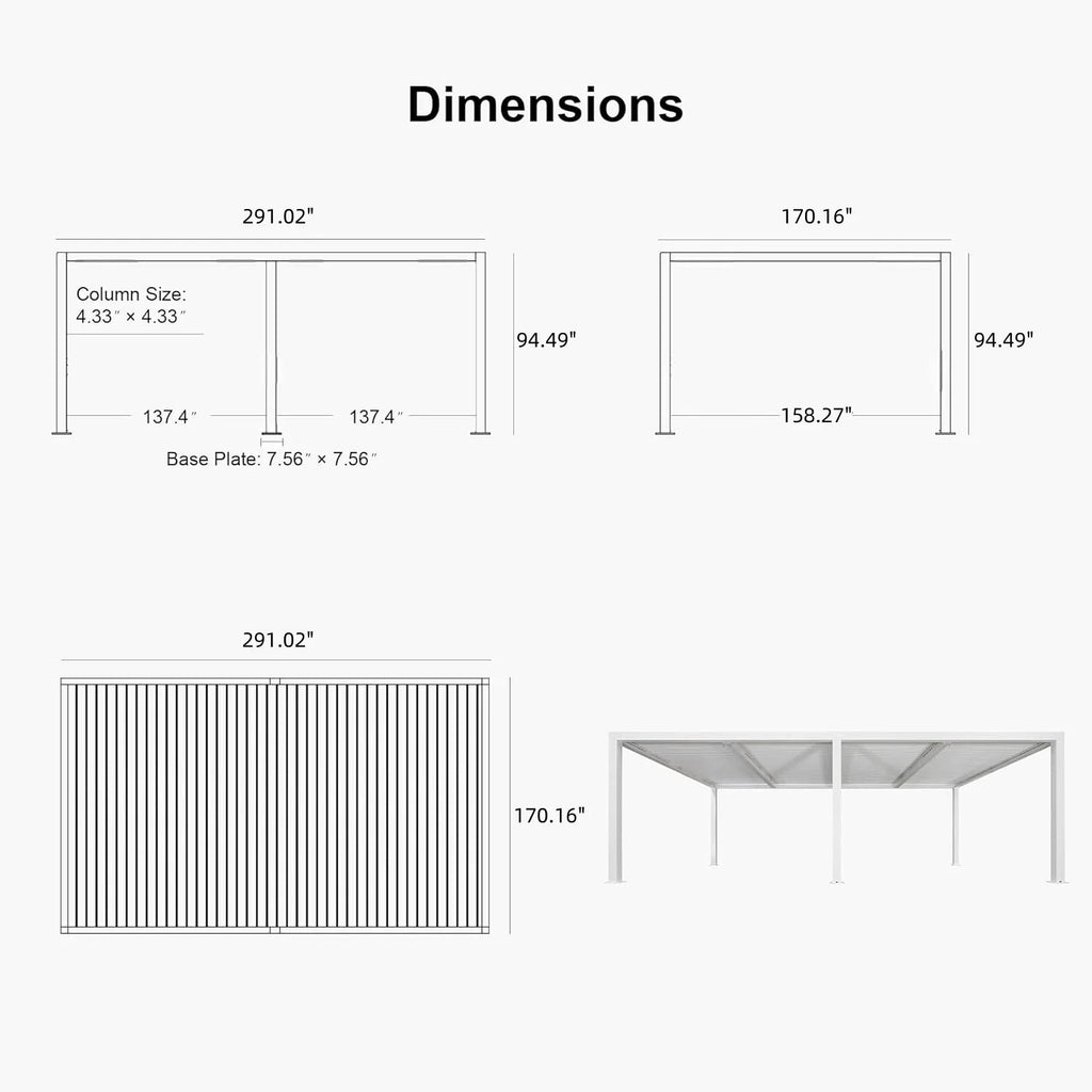 PURPLE LEAF Athena Louvered Pergola Outdoor Aluminum Pergola with Adjustable Roof for Deck Backyard Garden Hardtop Gazebo