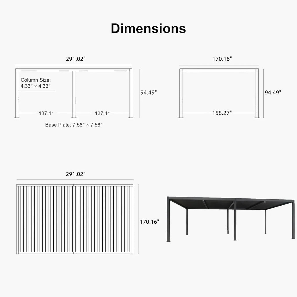PURPLE LEAF Athena Louvered Pergola Grey Outdoor Aluminum Pergola with Strip Lights Adjustable Gazebo for Patio Deck Garden