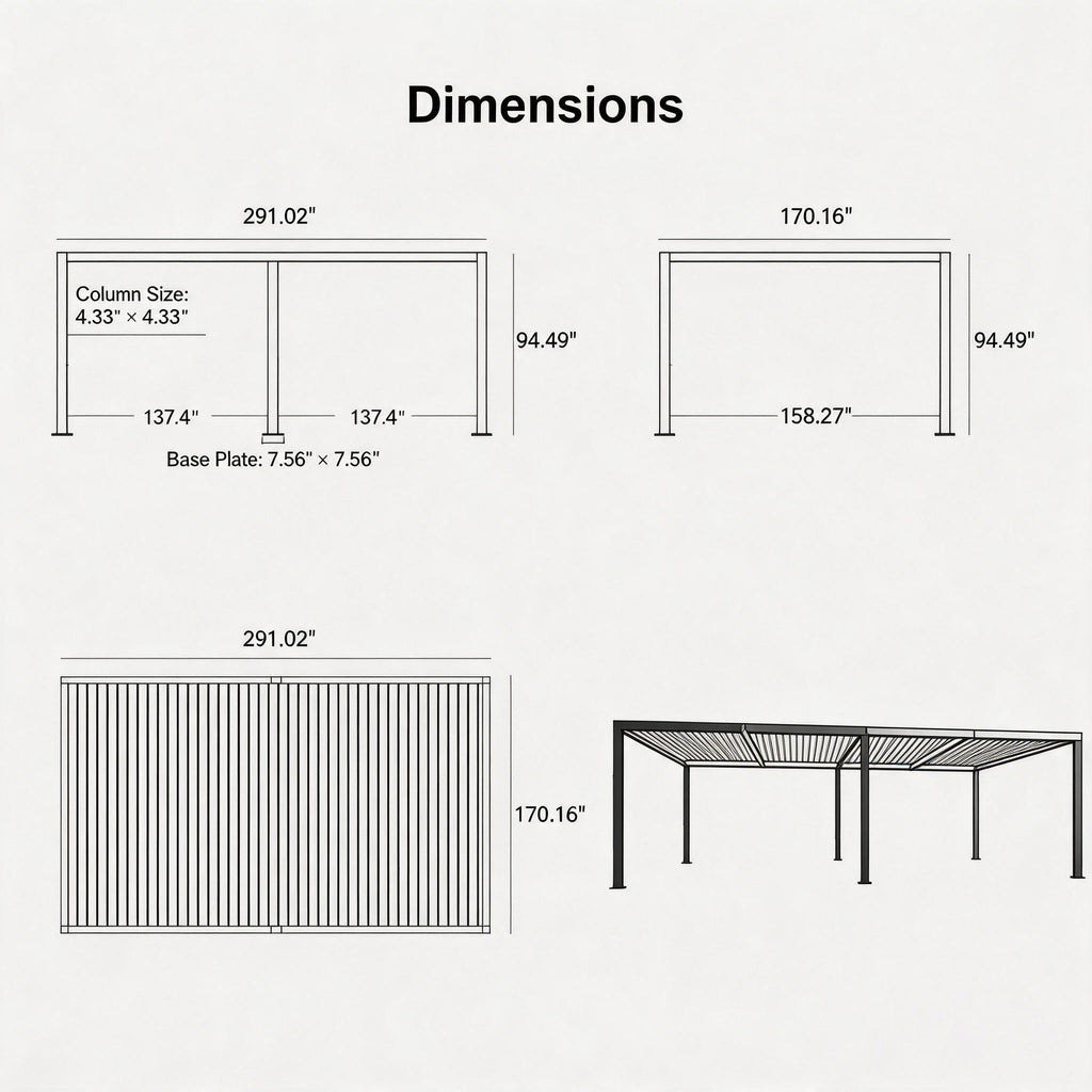 PURPLE LEAF Athena Louvered Pergola Modern Grey Pergola with White Roof for Deck Backyard Garden