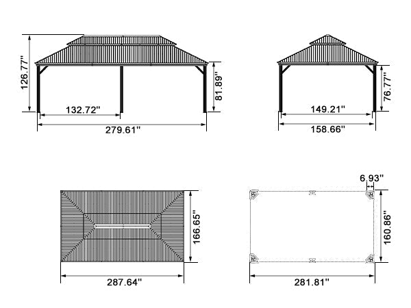 PURPLE LEAF Patio Gazebo for Backyard Grey Hardtop Galvanized Steel Roof Awning with Reinforcement Support Rod