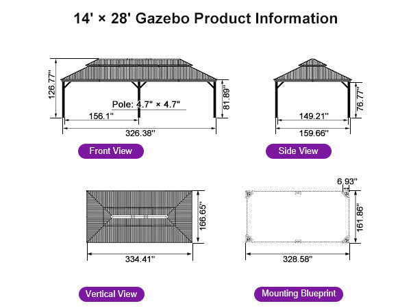 PURPLE LEAF Hardtop Gazebo for Patio Wood Grain Aluminum Frame Awning with String Lights-milky