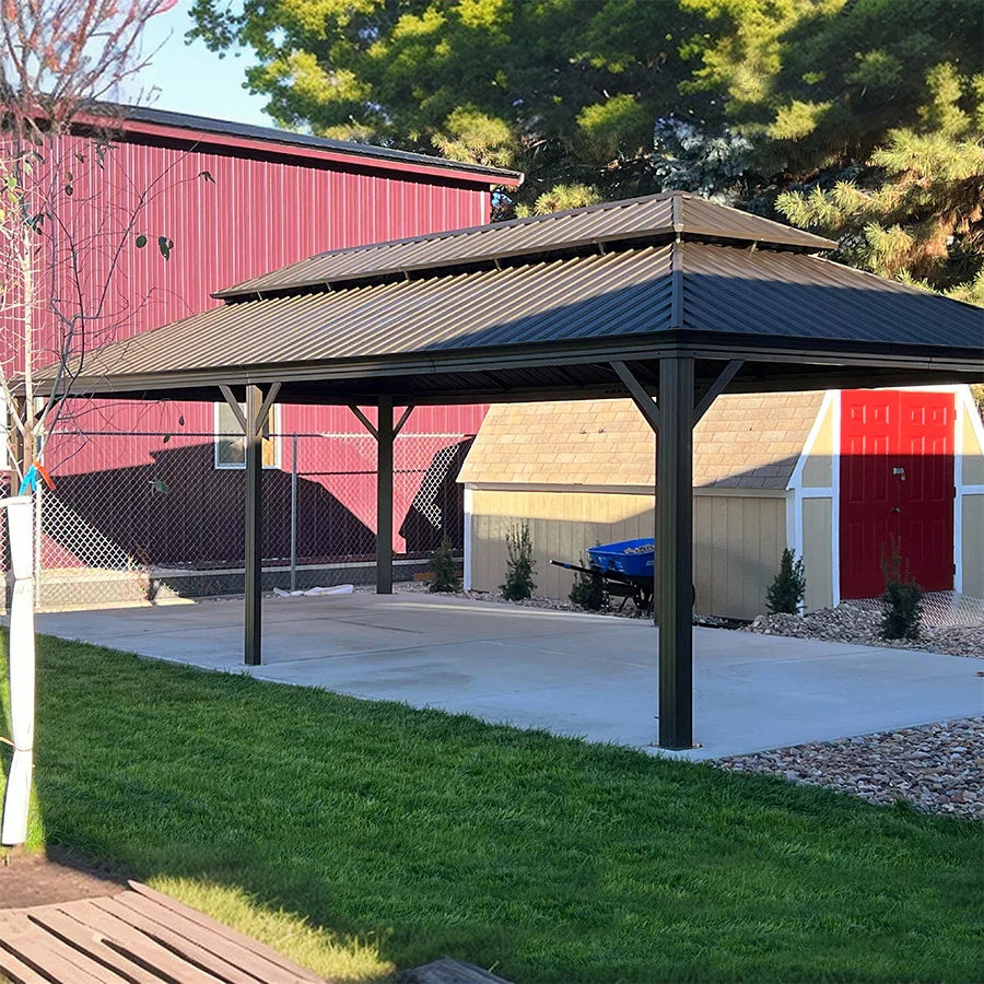 PURPLE LEAF Outdoor Hardtop Gazebo for Garden Bronze Double Roof Aluminum Frame Pavilion with Reinforcement Support Rod