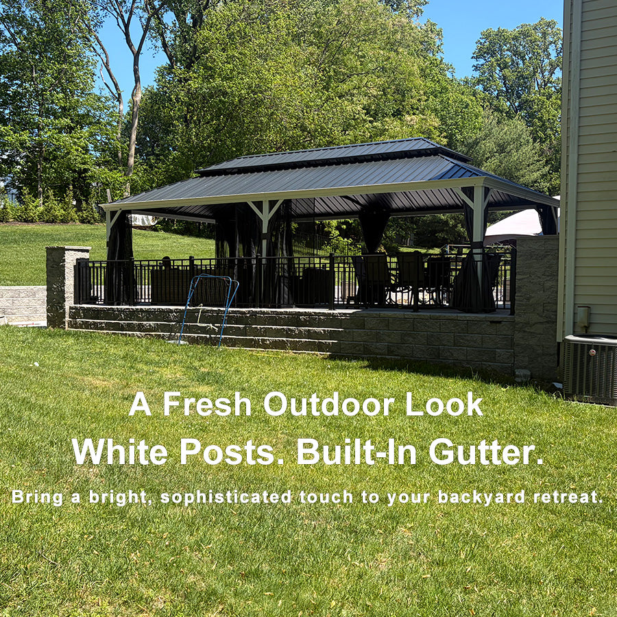 PURPLE LEAF White Gazebo for Modern Patio Double Galvanized Steel Roof Awning and Upgrade Curtain