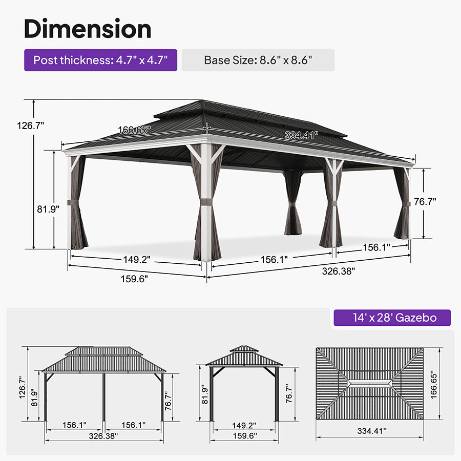 PURPLE LEAF White Gazebo for Modern Patio Double Galvanized Steel Roof Awning and Upgrade Curtain with Lights-clear