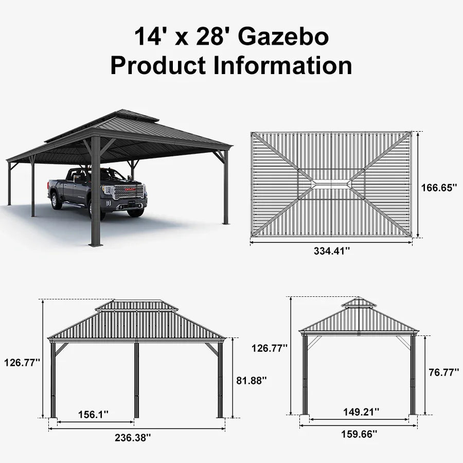 PURPLE LEAF Outdoor Metal Carport with Grey Steel Roof and Aluminum Frame Protective Shelter