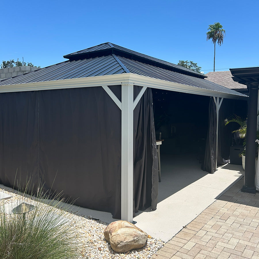 PURPLE LEAF White Gazebo for Modern Patio Double Galvanized Steel Roof Awning and Upgrade Curtain