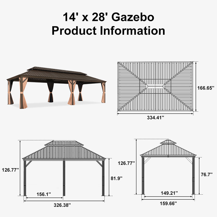 PURPLE LEAF Outdoor Hardtop Gazebo for Garden Bronze Double Roof Aluminum Frame Pavilion with Reinforcement Support Rod