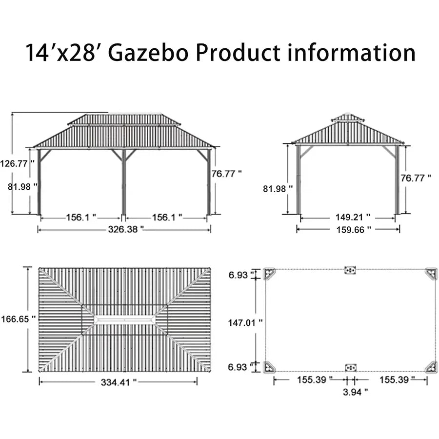 PURPLE LEAF Patio Gazebo for Backyard Grey Hardtop Galvanized Steel Roof Awning String Lights-milky