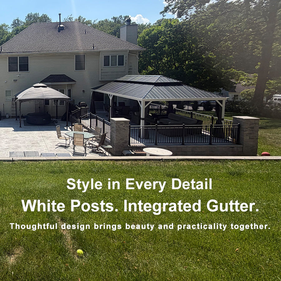 PURPLE LEAF White Gazebo for Modern Patio Double Galvanized Steel Roof Awning and Upgrade Curtain with Lights-clear