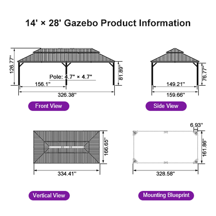 PURPLE LEAF Hardtop Gazebo for Patio Wood Grain Aluminum Frame Awning with Netting