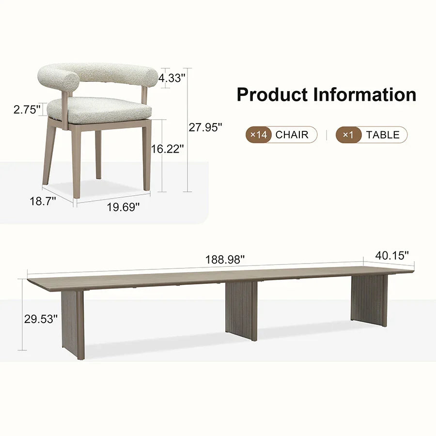 PURPLE LEAF Provence Patio Dining Set Luxury Modern Conversation Set Aluminum Large Rectangle Dining Table and Chairs with Olefin Cushion Outdoor Furniture Set for Garden Porch Deck Backyard