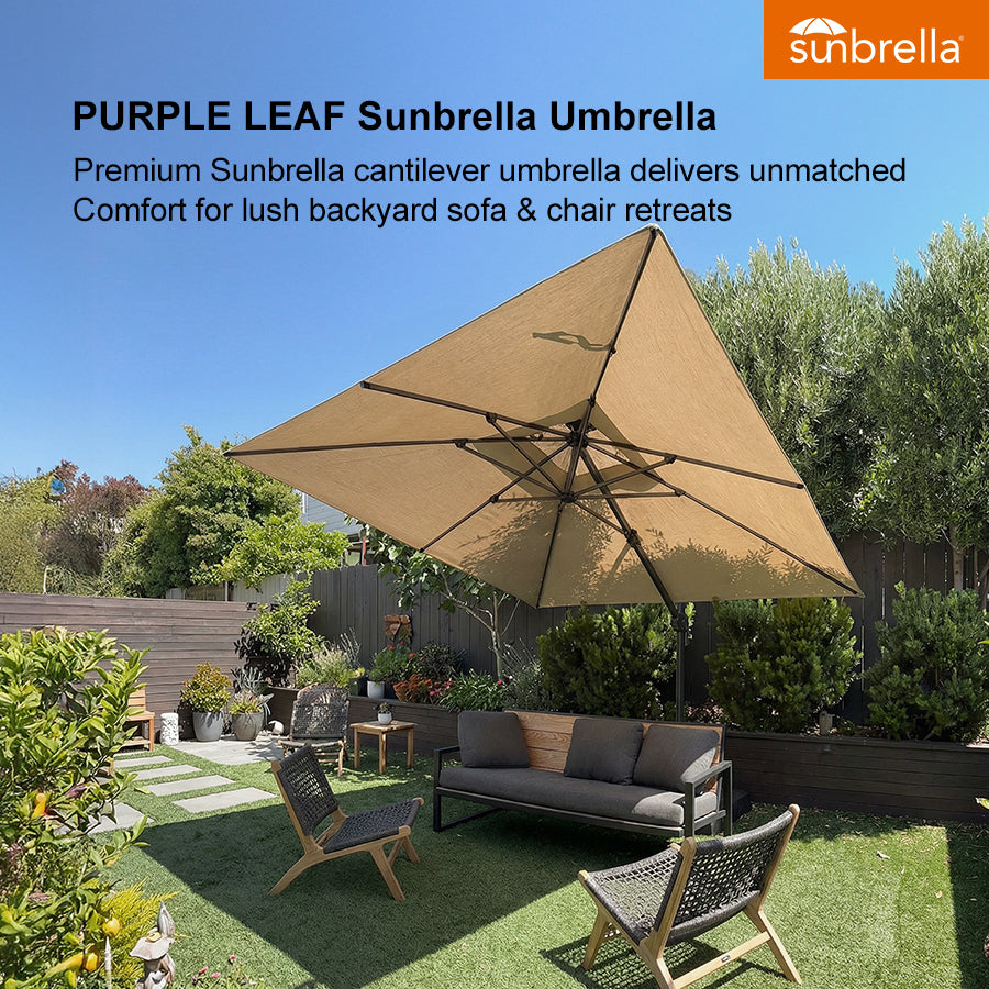 PURPLE LEAF SUNBRELLA Cantilever Umbrella Grey Aluminum Patio Umbrella
