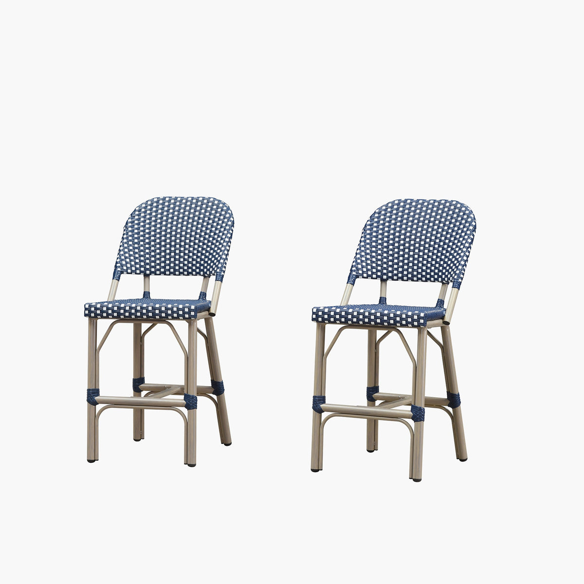 PURPLE LEAF Outdoor Bar Height Stools Set of 2 French Country Patio Rattan Bar Stool Chairs Outdoor Armless Barstools for Porch Garden Indoor Kitchen