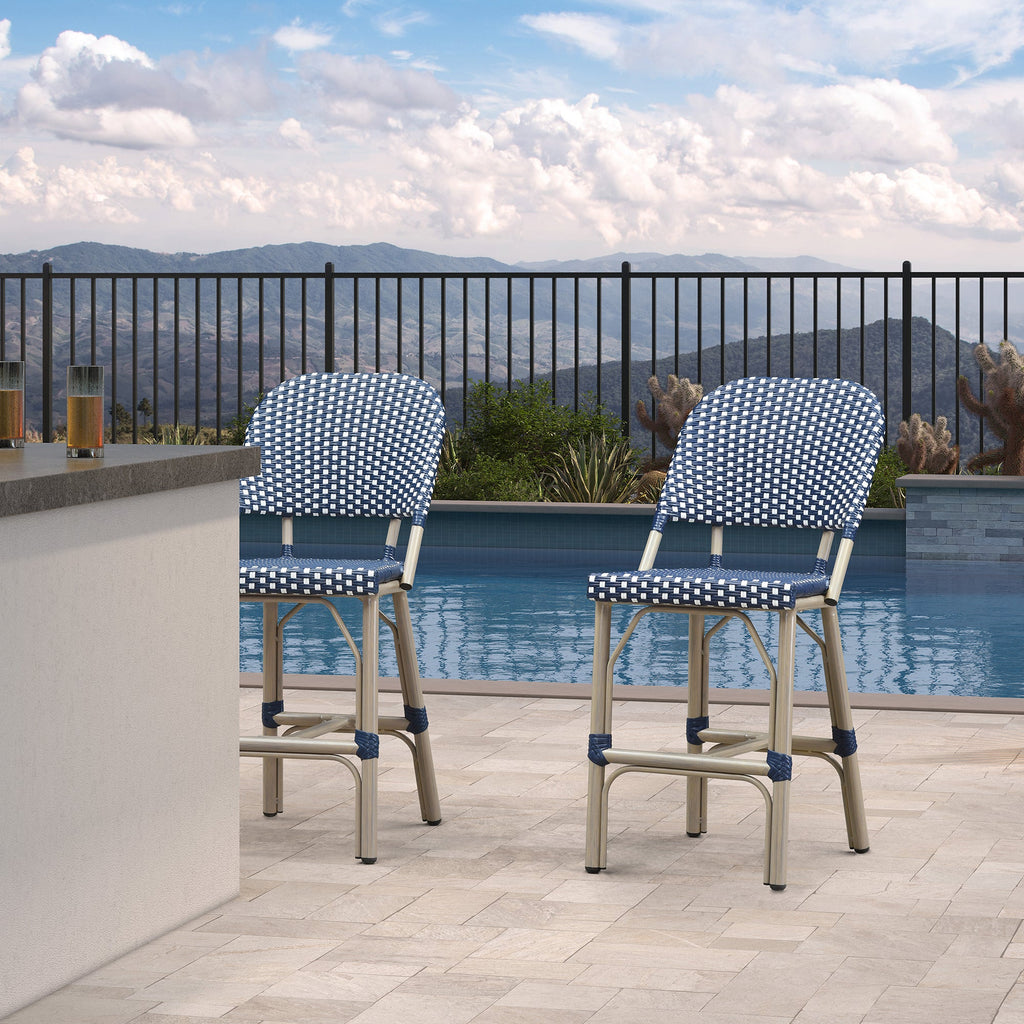 PURPLE LEAF Outdoor Bar Height Stools Set of 2 French Country Patio Rattan Bar Stool Chairs Outdoor Armless Barstools for Porch Garden Indoor Kitchen