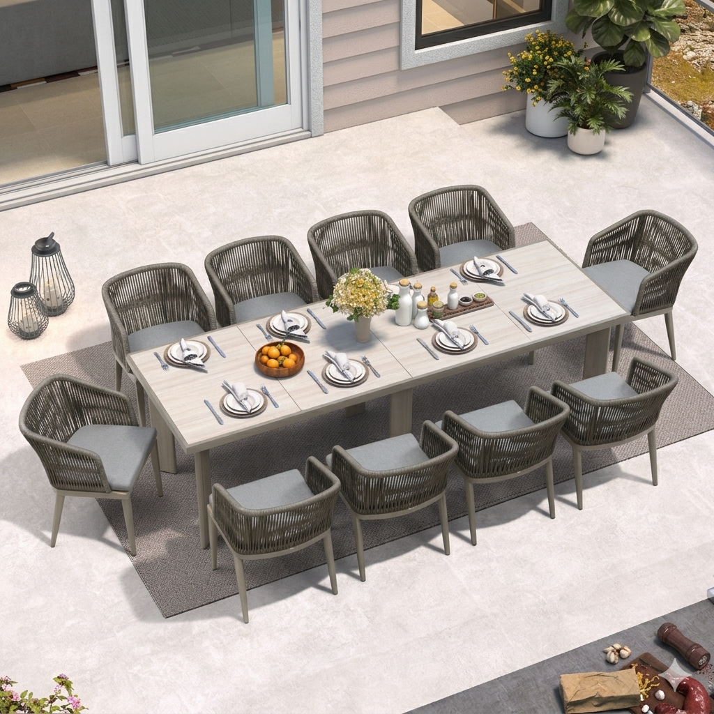 PURPLE LEAF Patio Dining Set with Sunbrella Fabric Cushions and Aluminum Table All-Weather Wicker Patio Table Set for Deck
