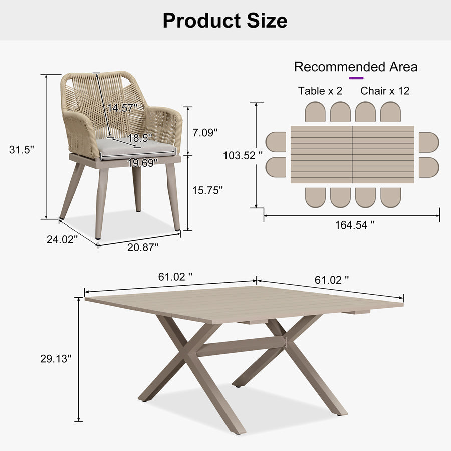 PURPLE LEAF Outdoor Dining Set All-Weather PE Rattan Outdoor Patio Furniture Set with Aluminum Frame