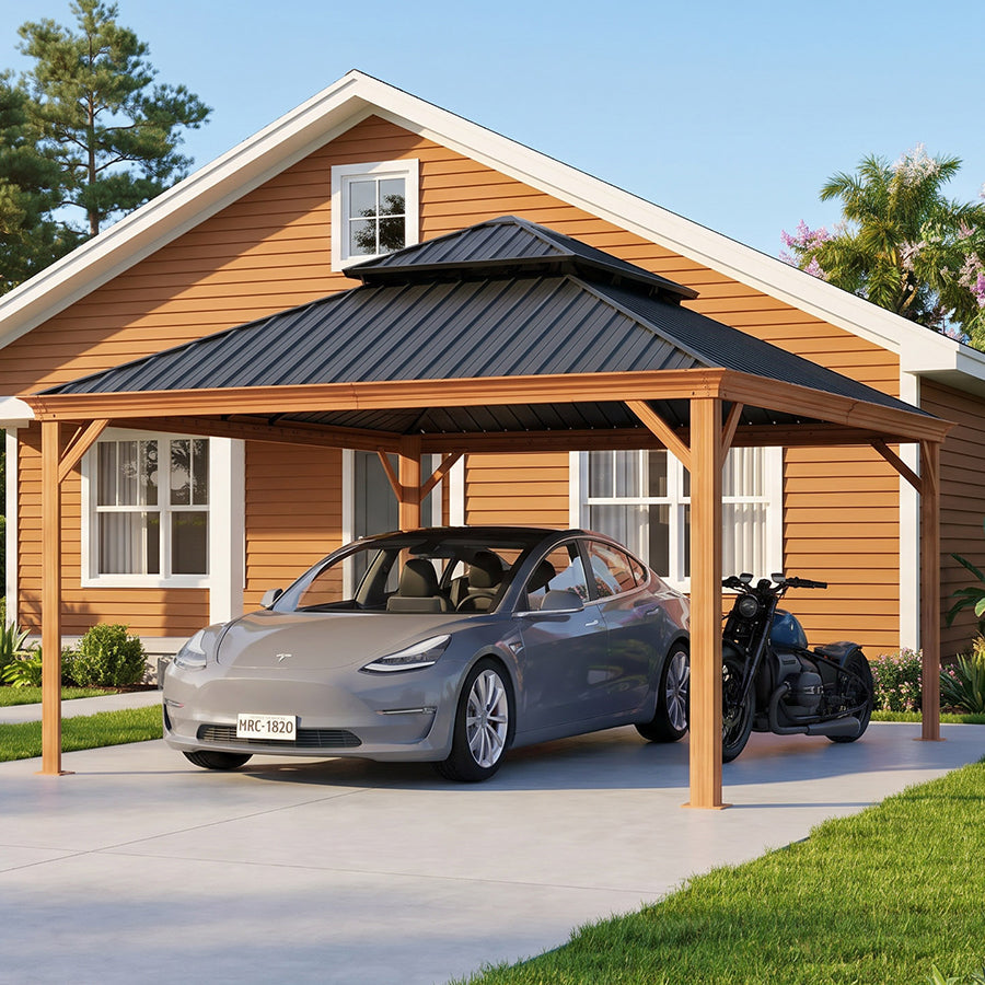 PURPLE LEAF Outdoor Aluminum Carport Heavy-Duty with Wood Grain Aluminum Frame