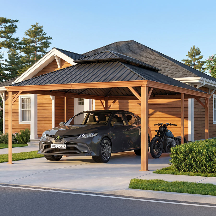 PURPLE LEAF Outdoor Aluminum Carport Heavy-Duty with Wood Grain Aluminum Frame