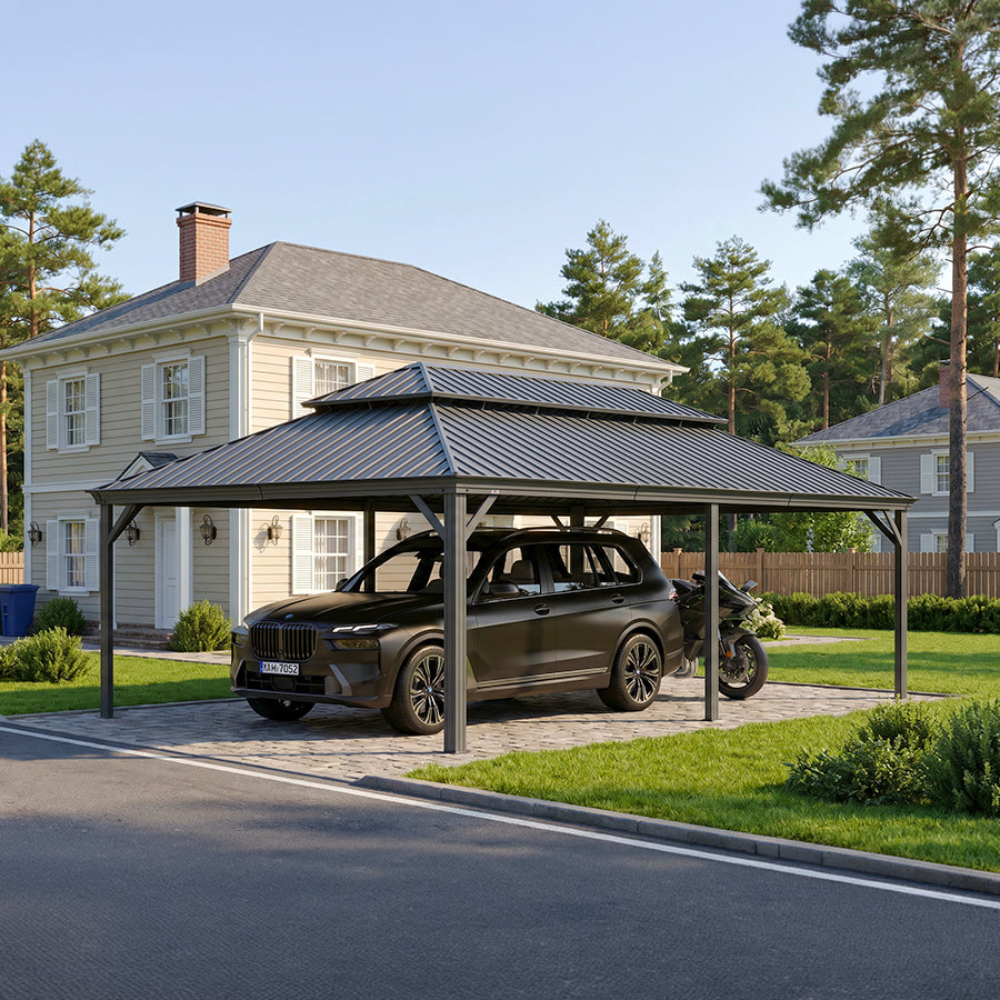 PURPLE LEAF Outdoor Metal Carport with Grey Steel Roof and Aluminum Frame Protective Shelter
