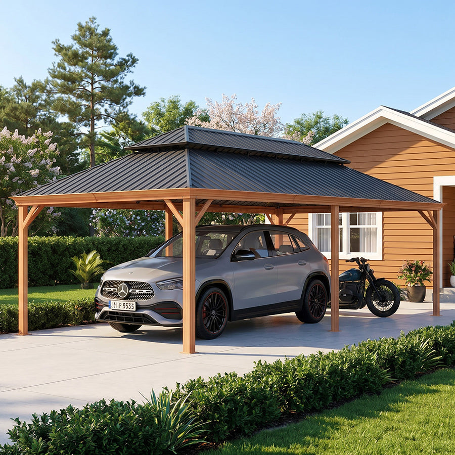 PURPLE LEAF Outdoor Aluminum Carport Heavy-Duty with Wood Grain Aluminum Frame