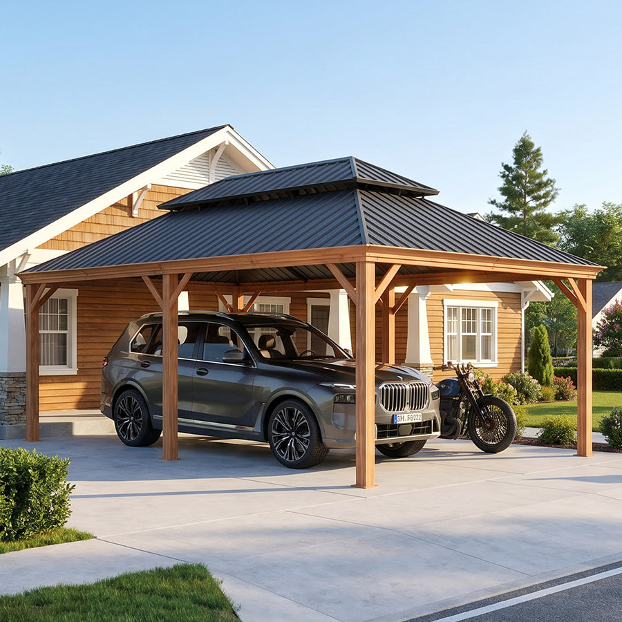 PURPLE LEAF Outdoor Aluminum Carport Heavy-Duty with Wood Grain Aluminum Frame