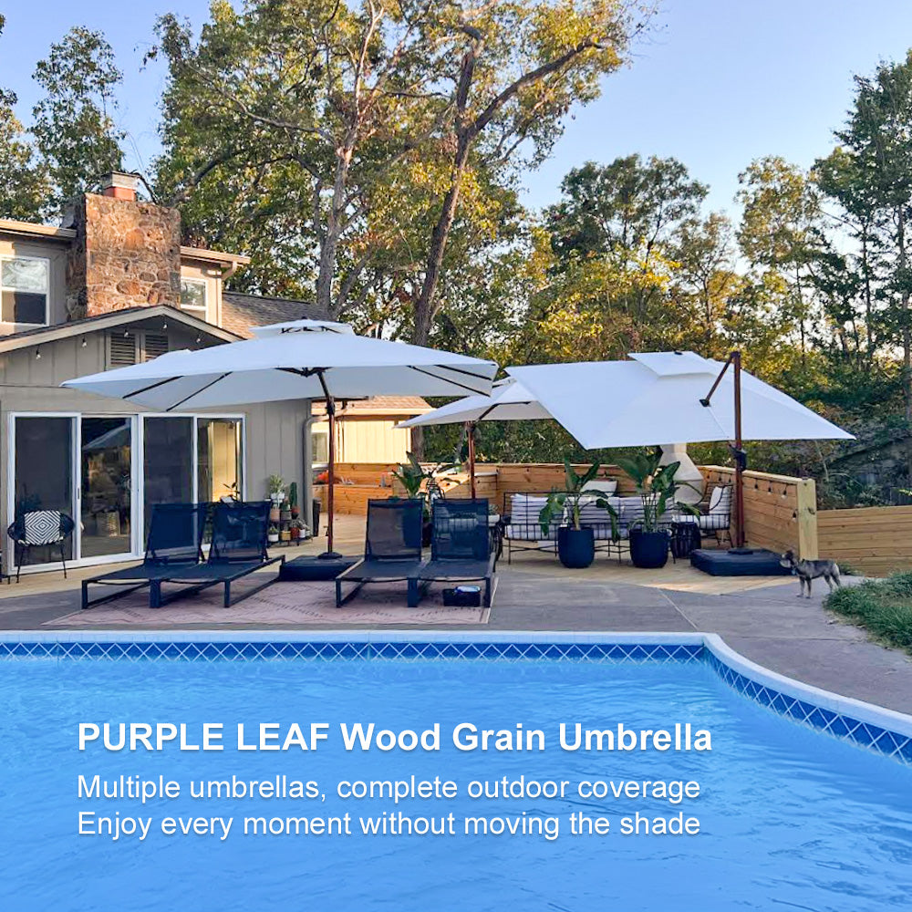 PURPLE LEAF Outdoor Garden Umbrella with Base, Cantilever Umbrellas in Wood Color