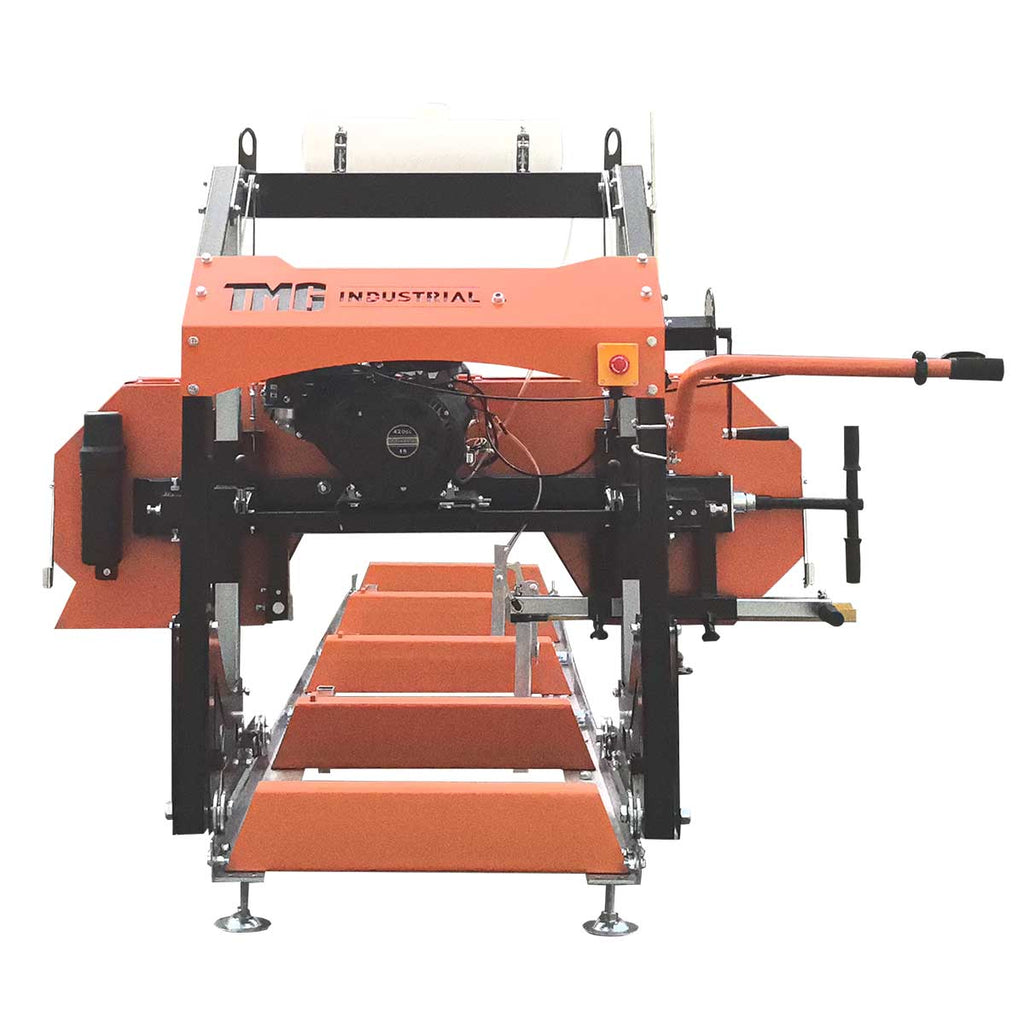 27” Portable Sawmill, 10’ Log Length Capacity, 27” Log Diameter, 15 HP RATO-R420 Engine, 12-¾’ Track Length (Extensions Available), TMG-PSM27R