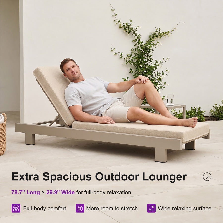 PURPLE LEAF Outdoor Luxury Daybed for Patio,  Poolside Chaise Lounge Bed with Cushion, Olefin Blend Fabric, Aluminum Frame Sunbed for Deck and Backyard