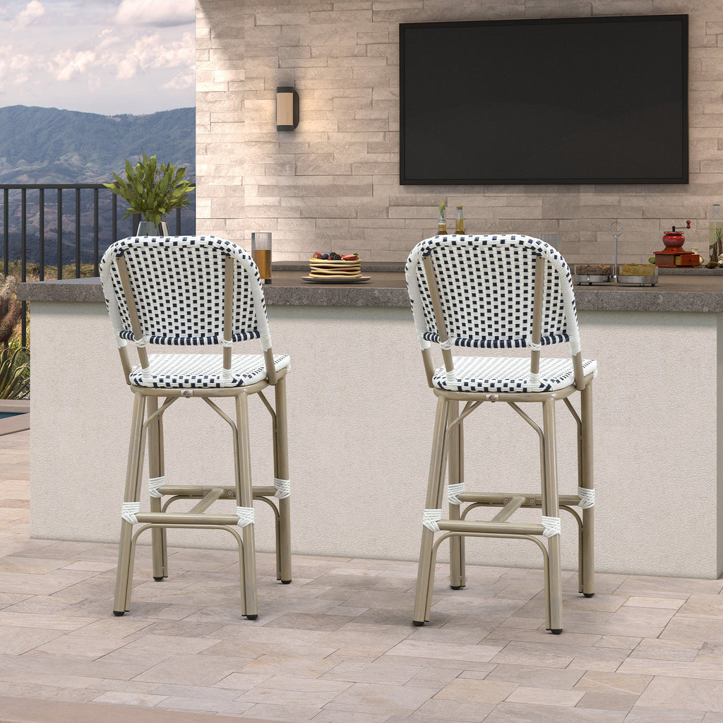 PURPLE LEAF Outdoor Bar Height Stools Set of 2 French Country Patio Rattan Bar Stool Chairs Outdoor Armless Barstools for Porch Garden Indoor Kitchen