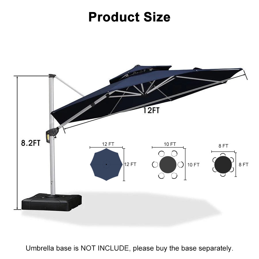 PURPLE LEAF Round Cantilever Patio Umbrella Heavy Duty Umbrella for Porch Garden Pool