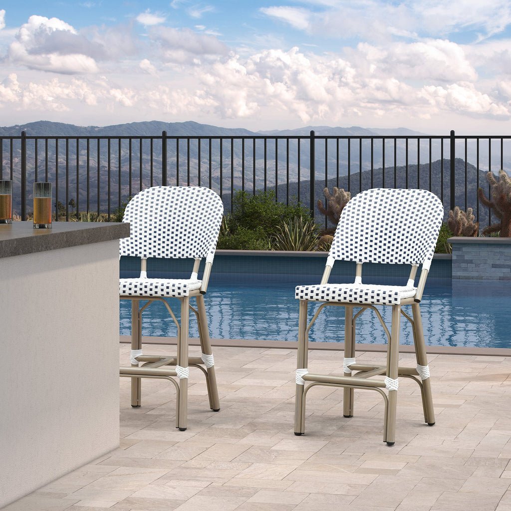 PURPLE LEAF Outdoor Bar Height Stools Set of 2 French Country Patio Rattan Bar Stool Chairs Outdoor Armless Barstools for Porch Garden Indoor Kitchen