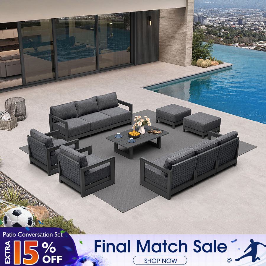 PURPLE LEAF Caesar U-Shaped Patio Conversation Set with Grey Cushion Pillows and Ottoman Couch for Patio Backyard