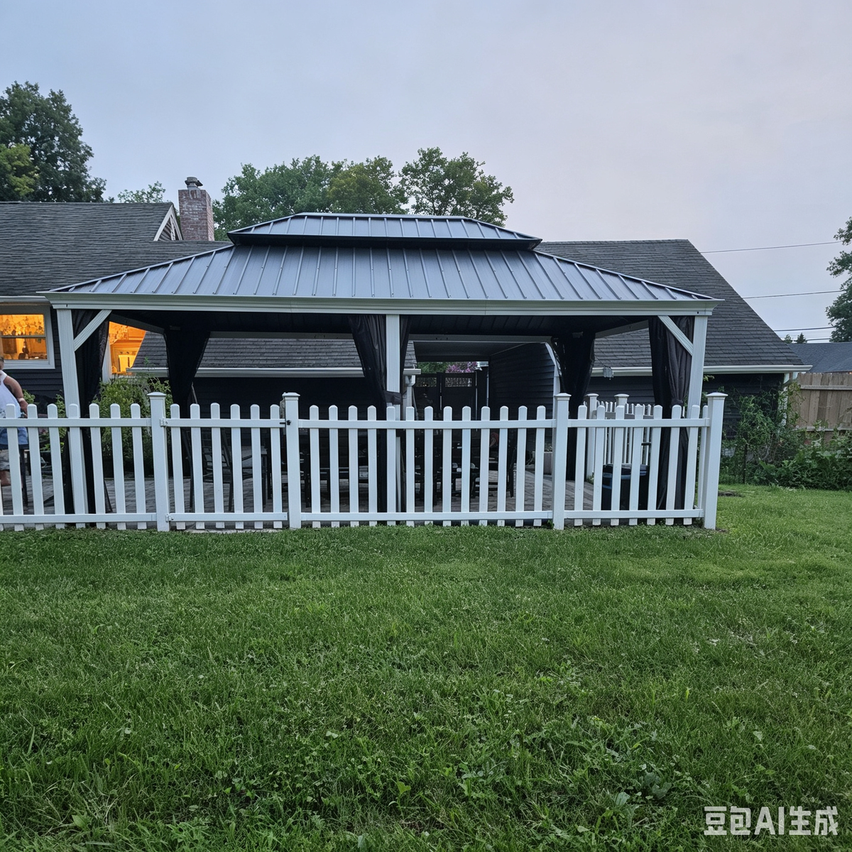 PURPLE LEAF White Gazebo for Modern Patio Double Galvanized Steel Roof Awning and Upgrade Curtain with Lights-milky