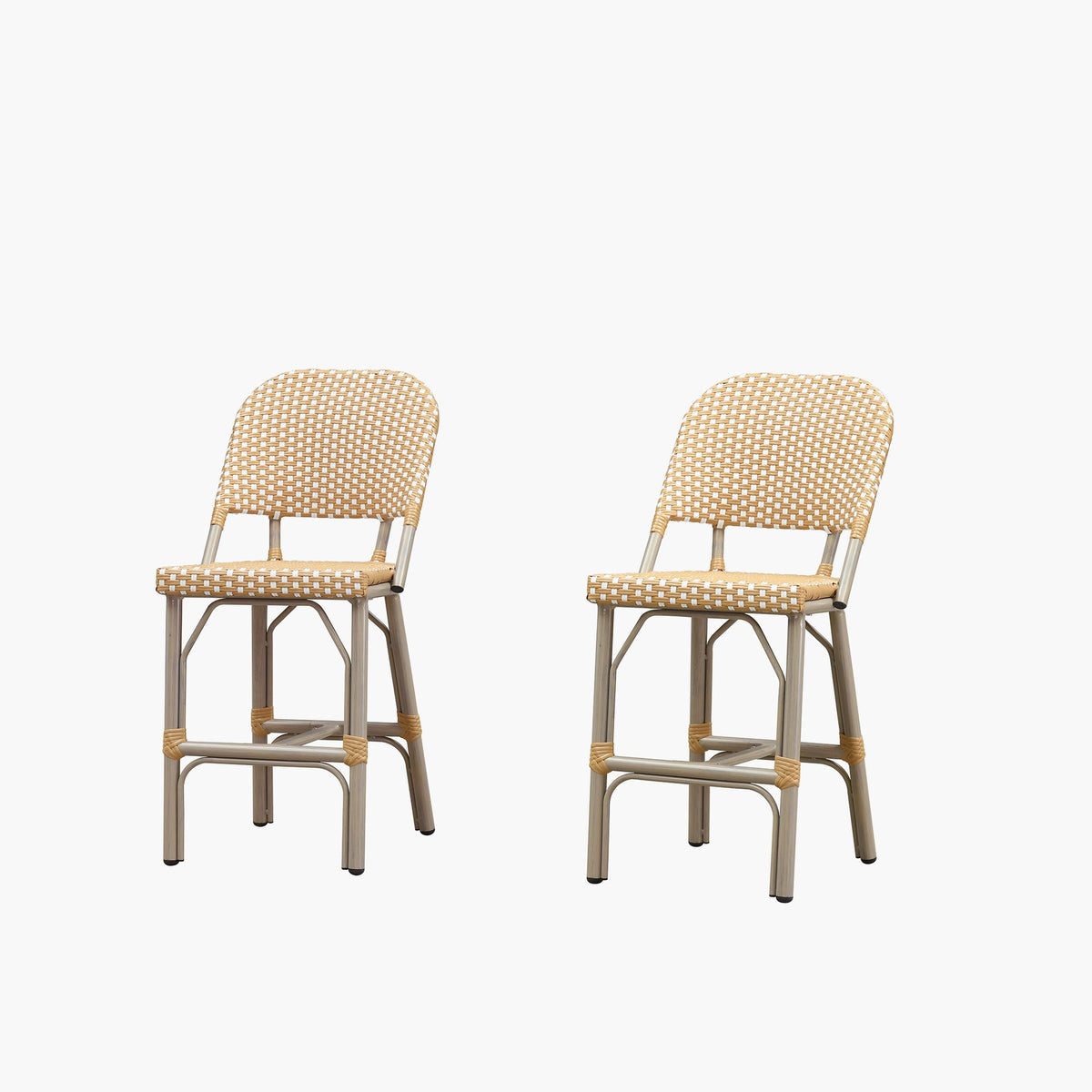 PURPLE LEAF Outdoor Bar Height Stools Set of 2 French Country Patio Rattan Bar Stool Chairs Outdoor Armless Barstools for Porch Garden Indoor Kitchen