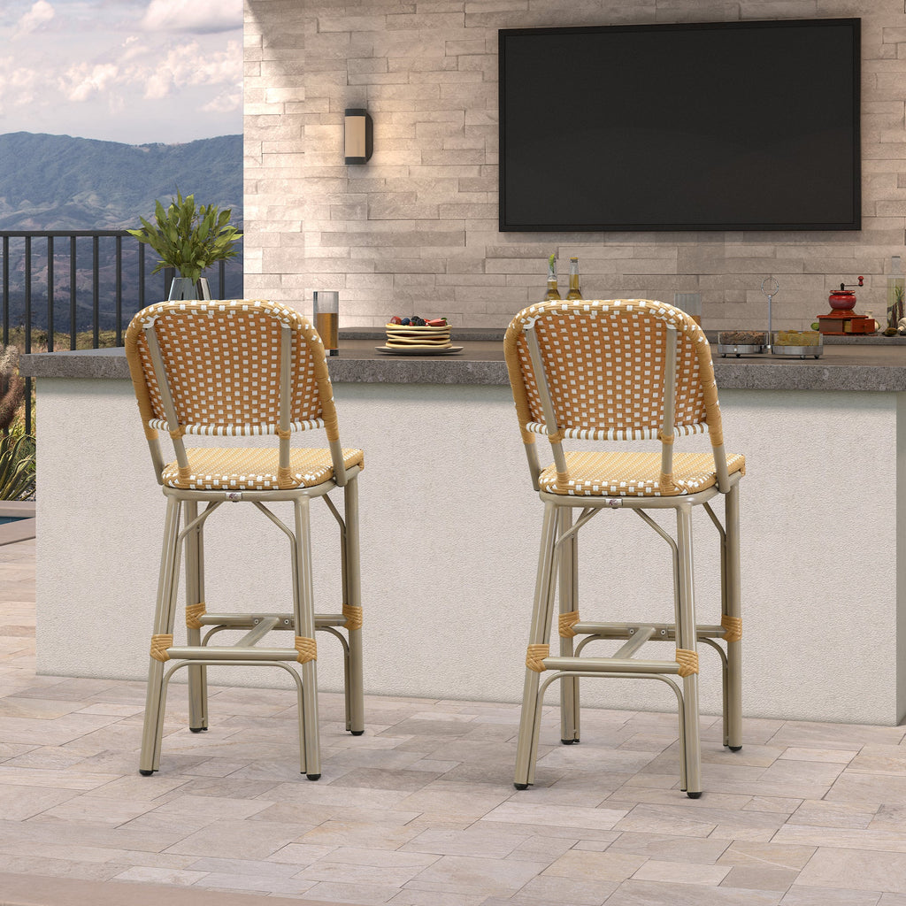 PURPLE LEAF Outdoor Bar Height Stools Set of 2 French Country Patio Rattan Bar Stool Chairs Outdoor Armless Barstools for Porch Garden Indoor Kitchen