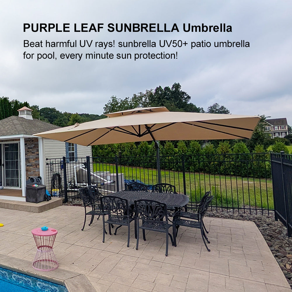 PURPLE LEAF SUNBRELLA Cantilever Umbrella Grey Aluminum Patio Umbrella