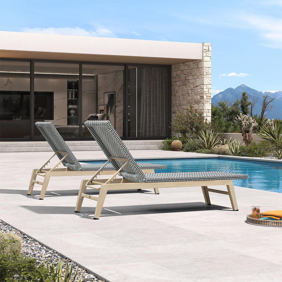PURPLE LEAF Pool Oversized Lounge Chairs Rattan Aluminium Patio Chaise Lounge Outdoor Adjustable Recliner Finish Loungers Woven PE Sun Chairs for Poolside Deck Beach