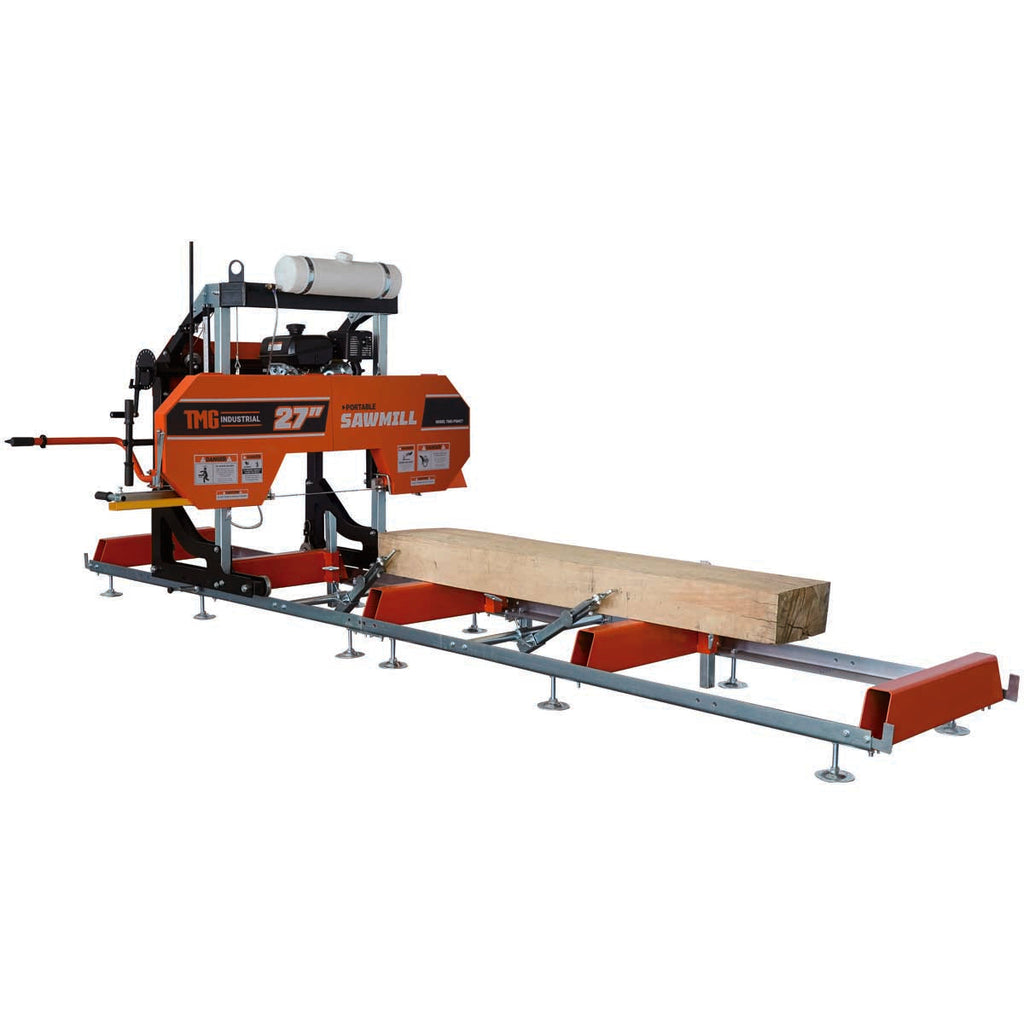 27” Portable Sawmill, 10’ Log Length Capacity, 27” Log Diameter, 15 HP RATO-R420 Engine, 12-¾’ Track Length (Extensions Available), TMG-PSM27R
