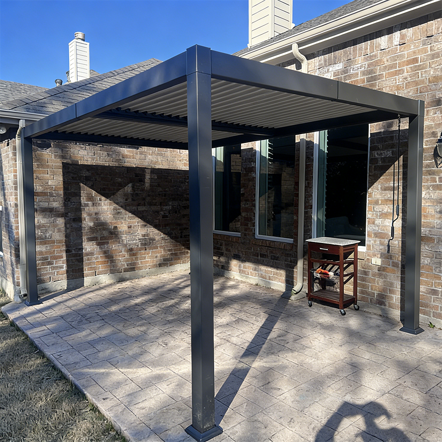 PURPLE LEAF Caesar Solar Louvered Pergola with LED Strip Lights and Control Panel Aluminum Outdoor Pergola with Adjustable Roof for Patio Deck Garden Yard Gray