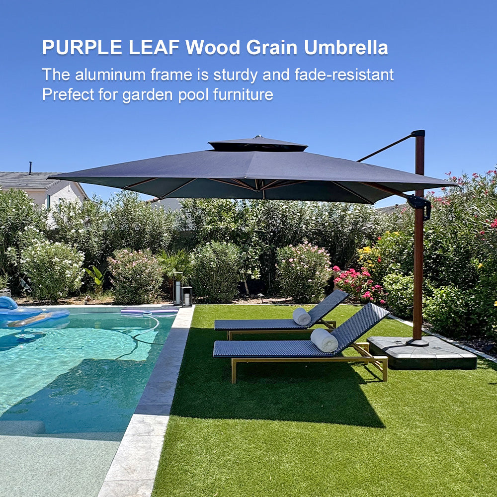 PURPLE LEAF Double Top 9 / 10 / 11 / 12 ft Square Aluminum Sun Umbrellas in Wood Color