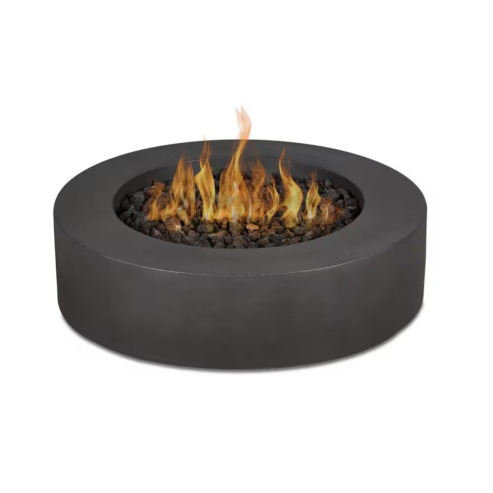 Jensen Co. Brookhurst 43 In. W X 13 In. H round Outdoor GFRC Liquid Propane Fire Pit in Carbon with Lava Rocks